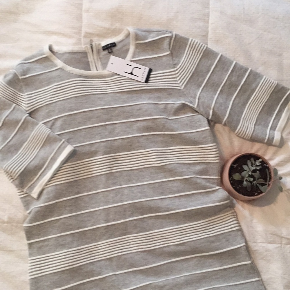 Gray and white striped top / sweater, size L